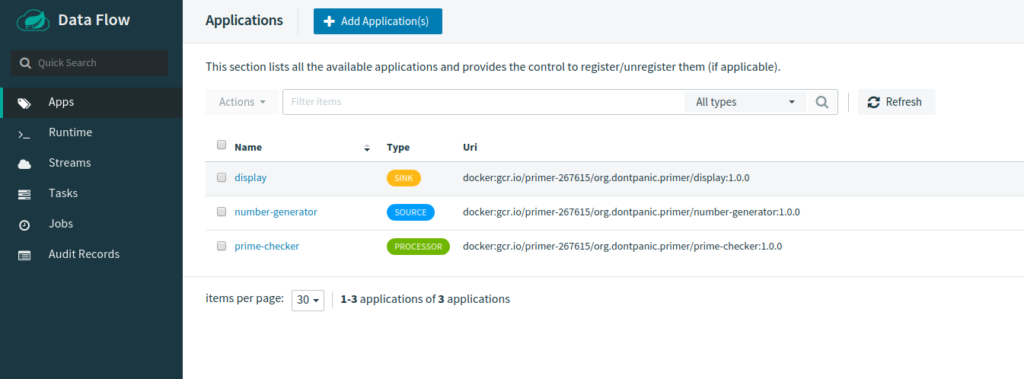 Spring Cloud Data Flow dashboard