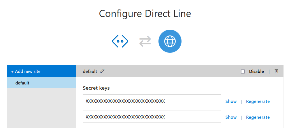 Azure Direct Line Channel secret keys